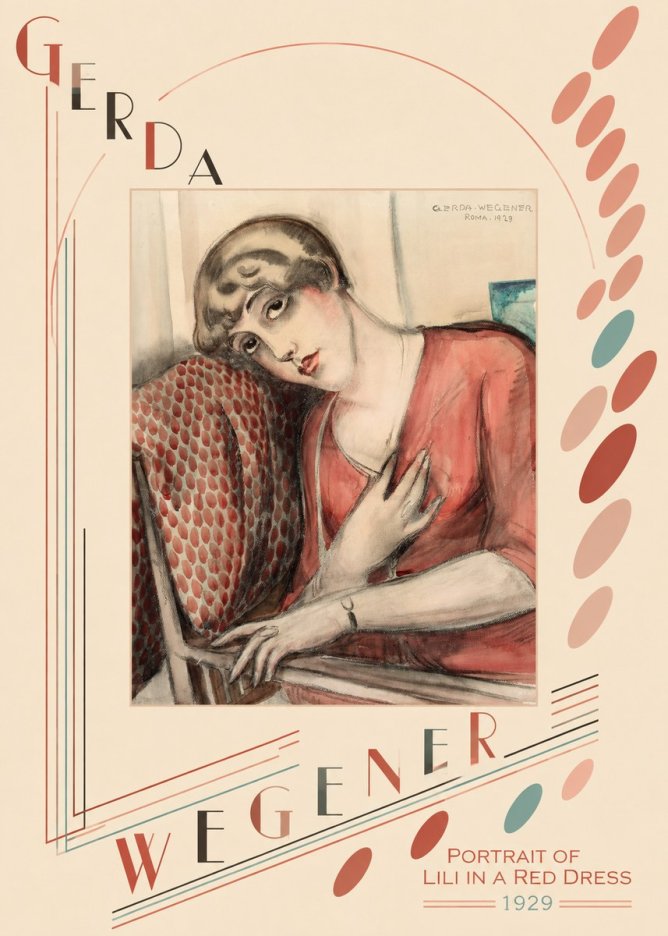 Gerda Wegener Portrait of Lili in a Red Dress No6 - Affiche