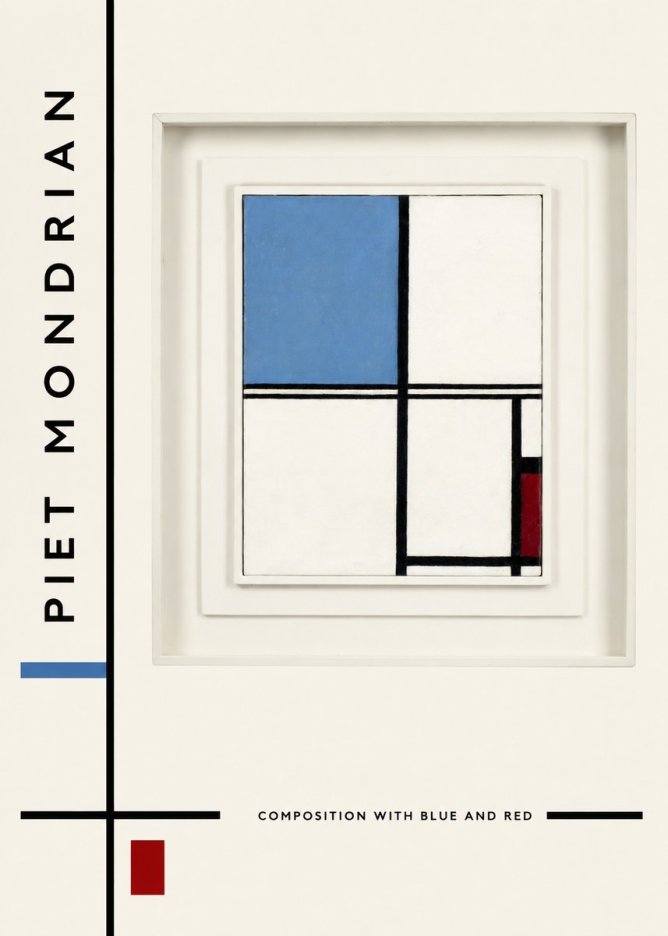 Piet Mondrian Composition with Blue and Red No2 - Affiche