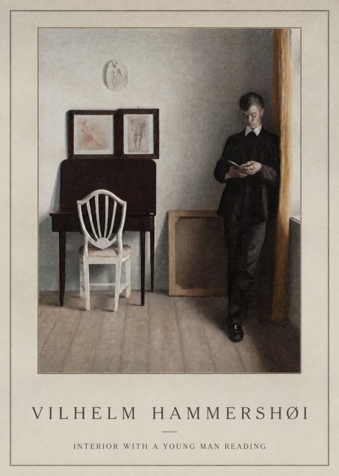 Vilhelm Hammershøi Interior with a Young Man Reading No1 - Affiche