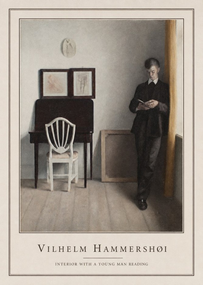 Vilhelm Hammershøi Interior with a Young Man Reading No4 - Affiche