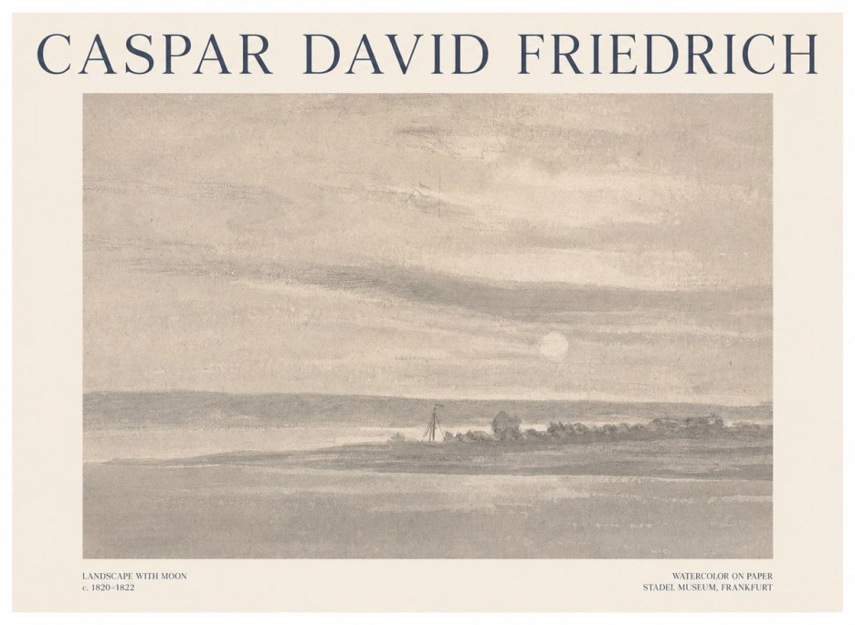Caspar David Friedrich Landscape with Moon No1 - Affiche