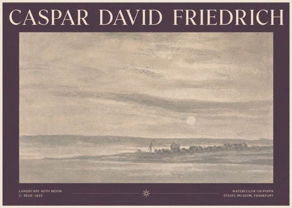 Caspar David Friedrich Landscape with Moon No3 - Affiche