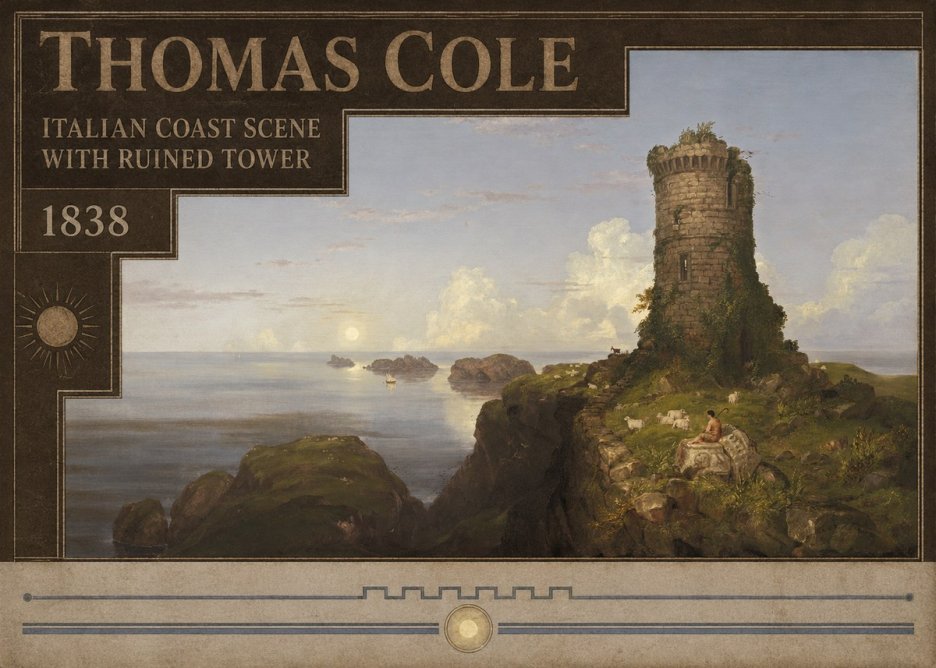 Thomas Cole Italian Coast Scene with Ruined Tower II No5 - Affiche