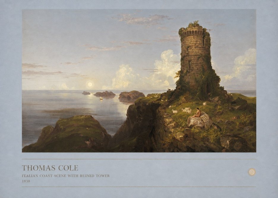 Thomas Cole Italian Coast Scene with Ruined Tower II No6 - Affiche