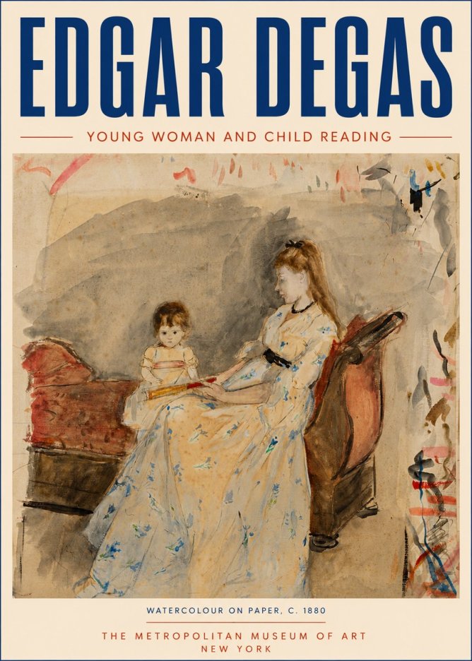 Edgar Degas Young Woman and Child Reading No6 - Affiche