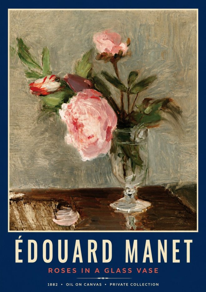 Édouard Manet Roses in a Glass Vase No3 - Affiche