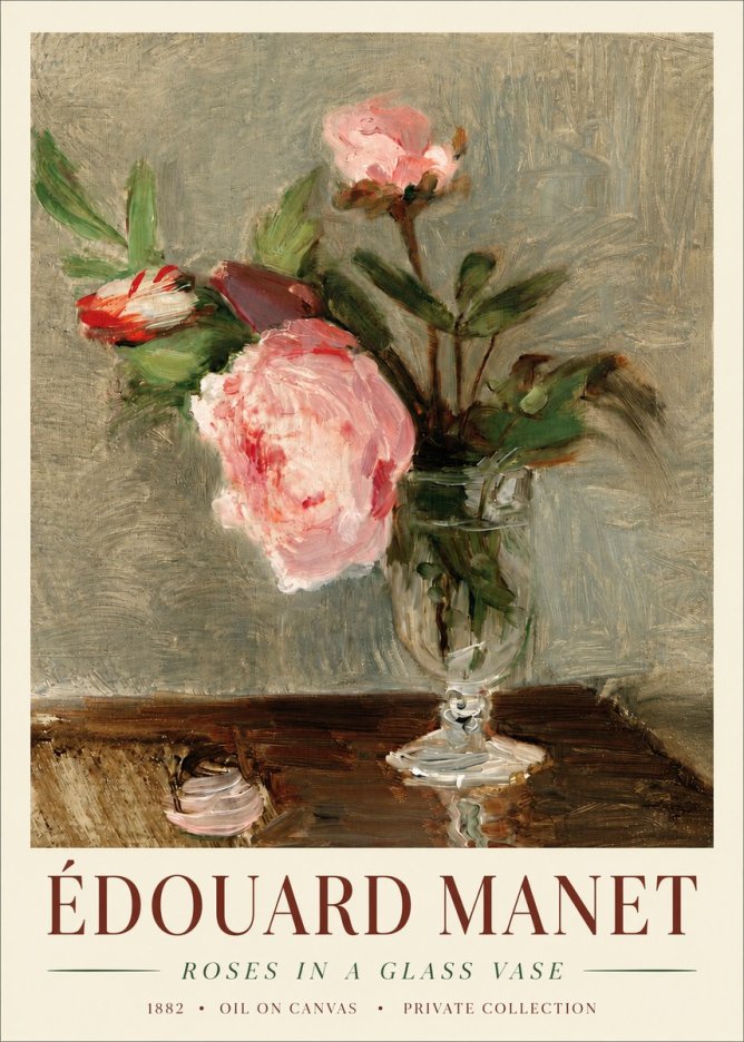 Édouard Manet Roses in a Glass Vase No4 - Affiche