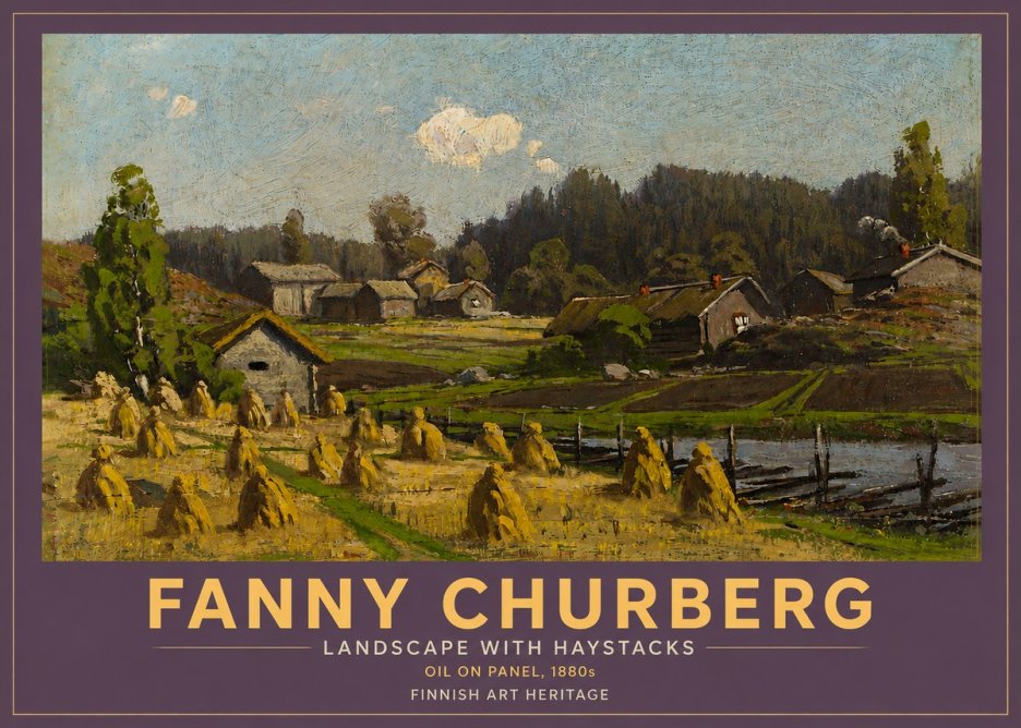 Fanny Churberg Landscape with Haystacks No4 - Affiche