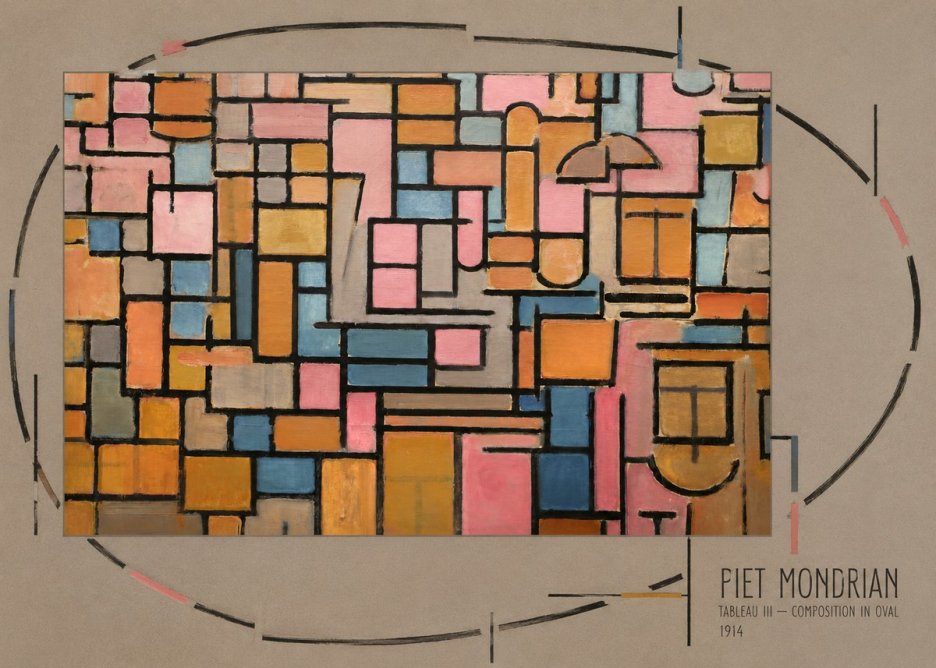 Piet Mondrian Tableau Iii — Composition in Oval No6 - Affiche