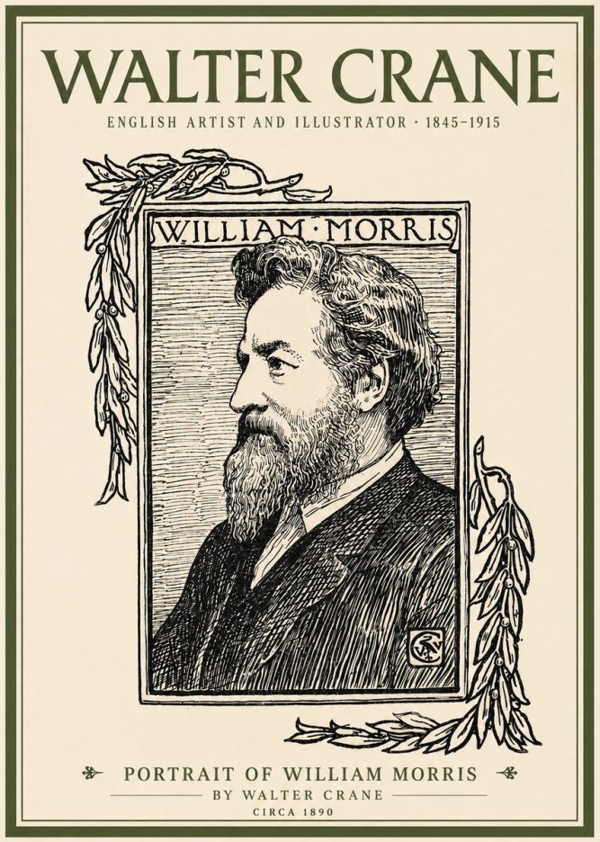 Walter Crane Portrait of William Morris No2 - Affiche