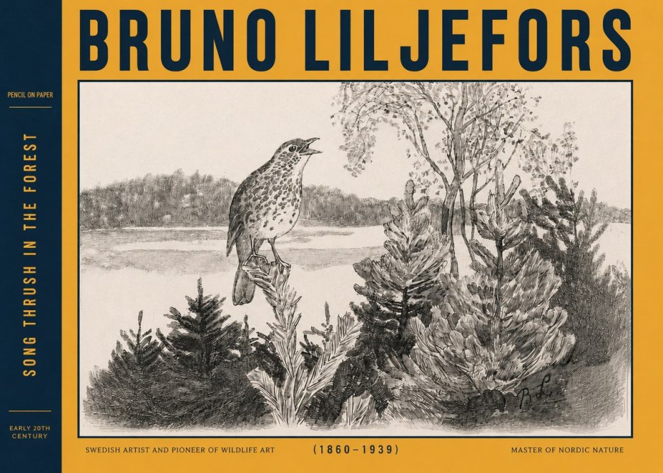 Bruno Liljefors Song Thrush in the Forest No3 - Affiche