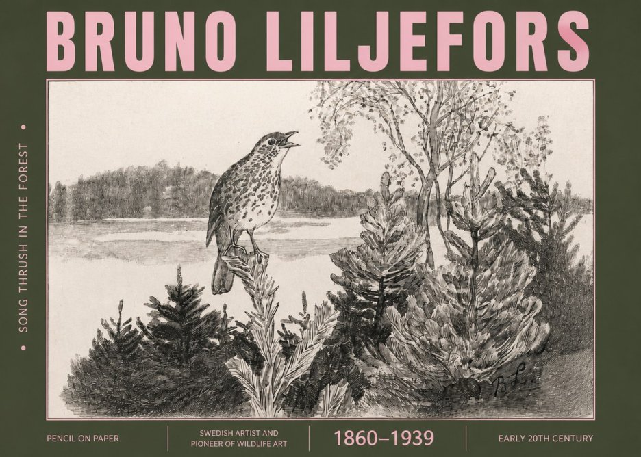 Bruno Liljefors Song Thrush in the Forest No4 - Affiche