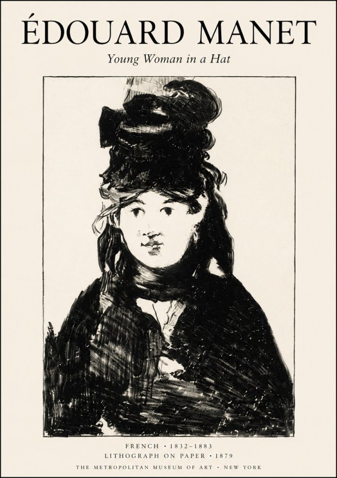 Édouard Manet Young Woman in a Hat II No1 - Affiche
