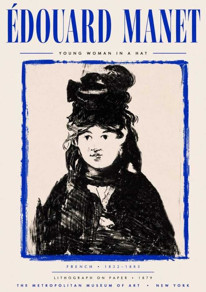 Édouard Manet Young Woman in a Hat II No5 - Affiche