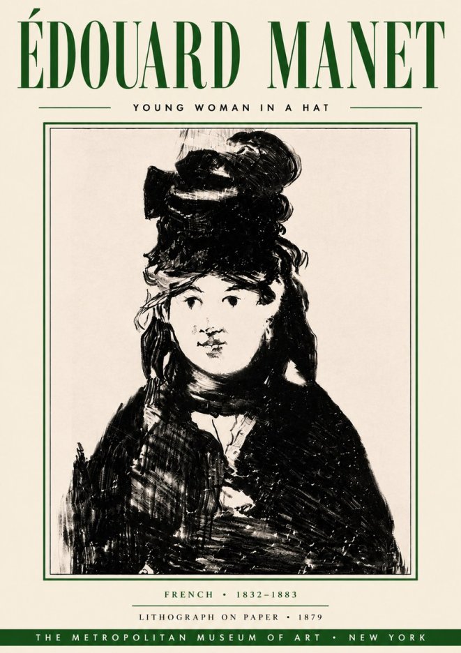 Édouard Manet Young Woman in a Hat II No6 - Affiche