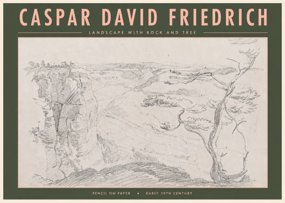 Caspar David Friedrich Landscape with Rocks and a Tree No5 - Affiche