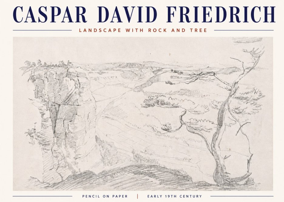 Caspar David Friedrich Landscape with Rocks and a Tree No6 - Affiche