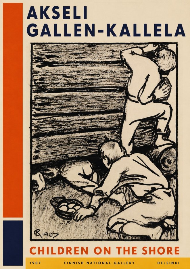 Akseli Gallen-Kallela Children on the Shore No4 - Affiche