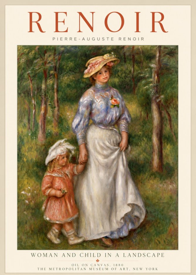 Renoir Woman and Child in a Landscape I No4 - Affiche
