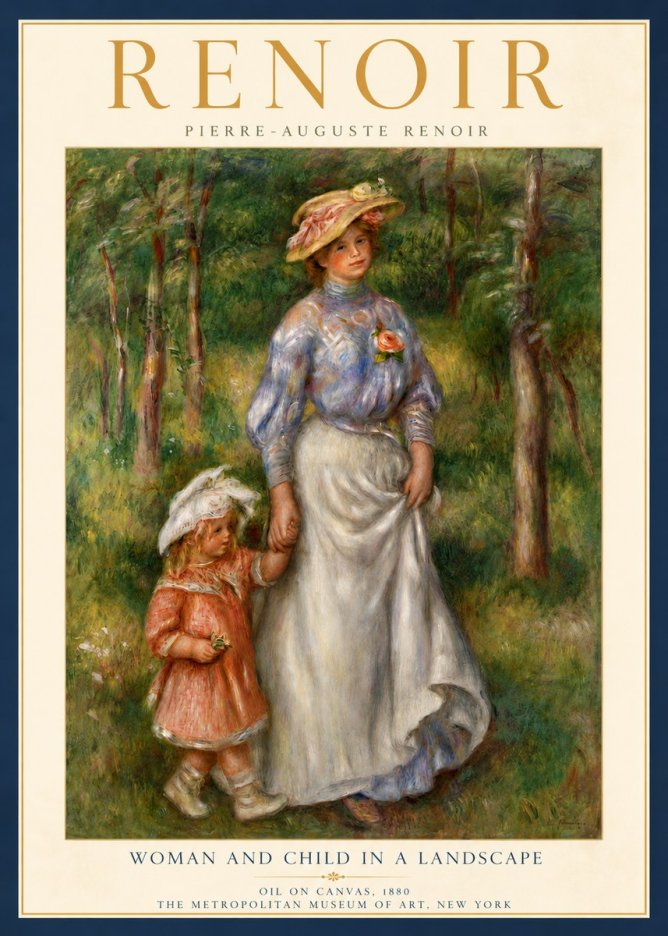 Renoir Woman and Child in a Landscape No5 - Affiche