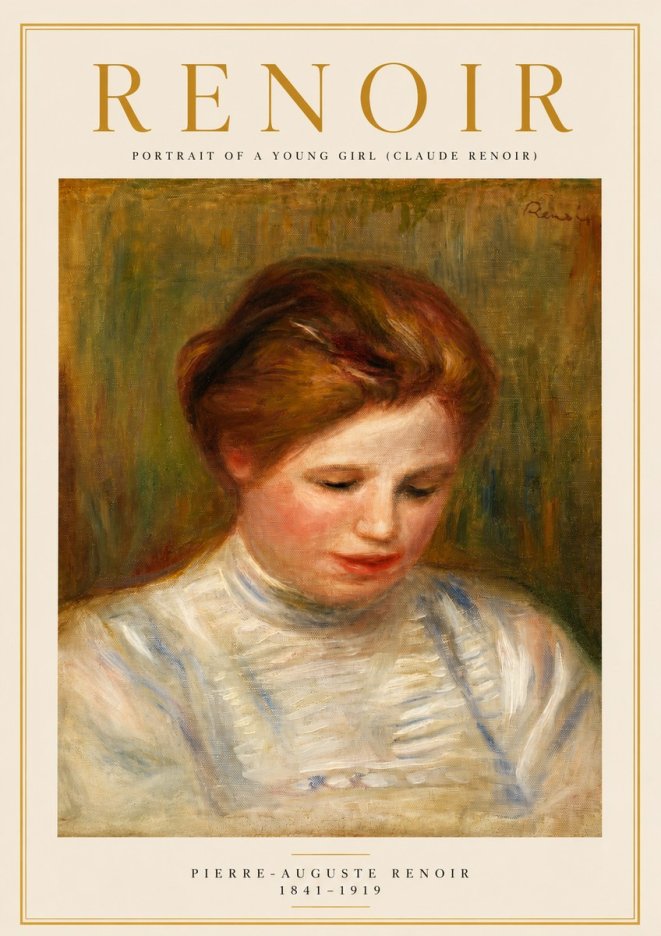 Renoir Portrait of a Young Girl (Claude Renoir) No3 - Affiche