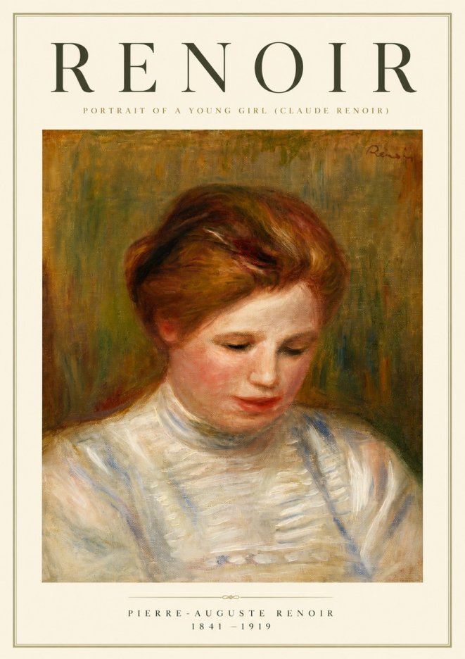 Renoir Portrait of a Young Girl (Claude Renoir) No5 - Affiche