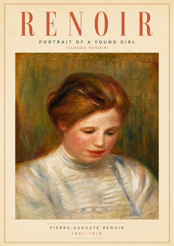 Renoir Portrait of a Young Girl (Claude Renoir) No6 - Affiche