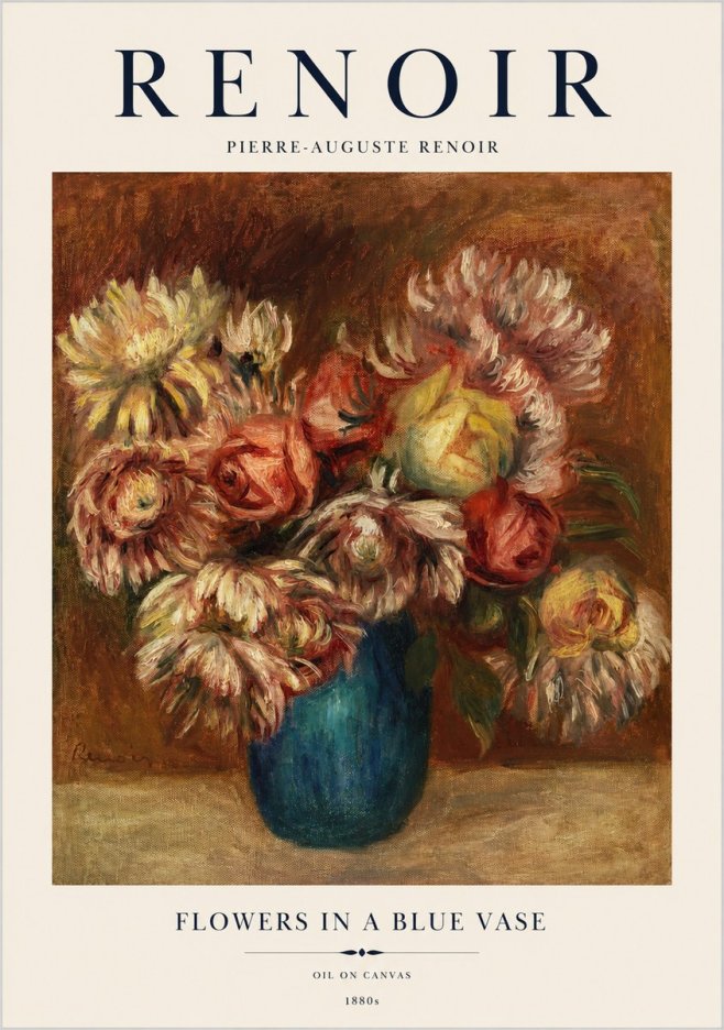 Renoir Flowers in a Blue Vase No1 - Affiche