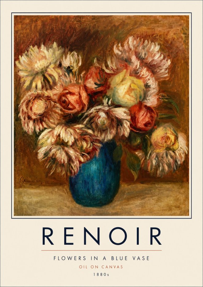 Renoir Flowers in a Blue Vase No4 - Affiche