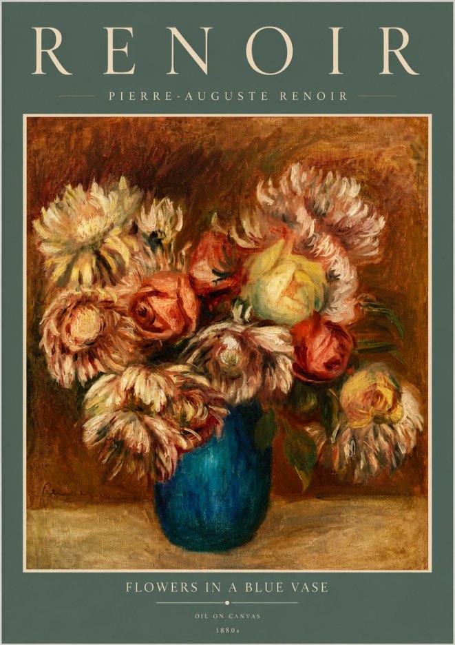 Renoir Flowers in a Blue Vase No6 - Affiche