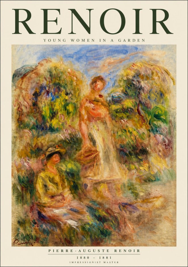 Renoir Young Women in a Garden No3 - Affiche