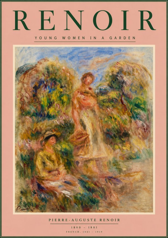 Renoir Young Women in a Garden No5 - Affiche