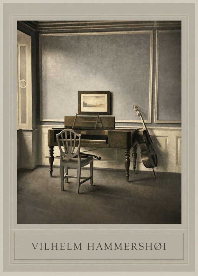 Vilhelm Hammershøi Interior with a Piano and a Cello No1 - Affiche