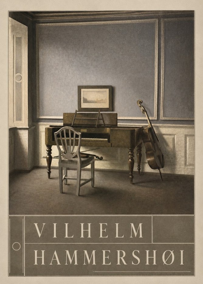 Vilhelm Hammershøi Interior with a Piano and a Cello No5 - Affiche