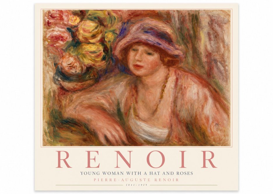 Renoir Young Woman with a Hat and Roses No4 - Affiche