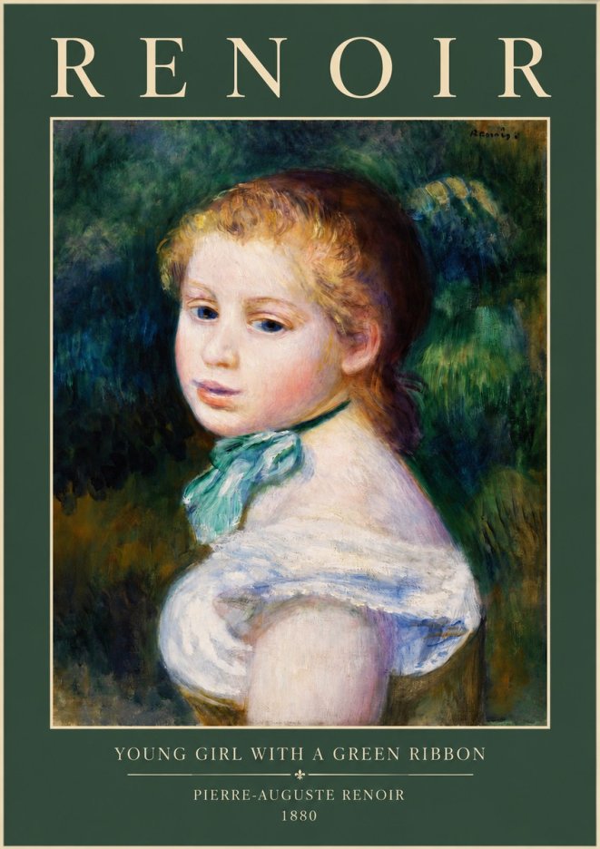 Renoir Young Girl with a Green Ribbon No2 - Affiche