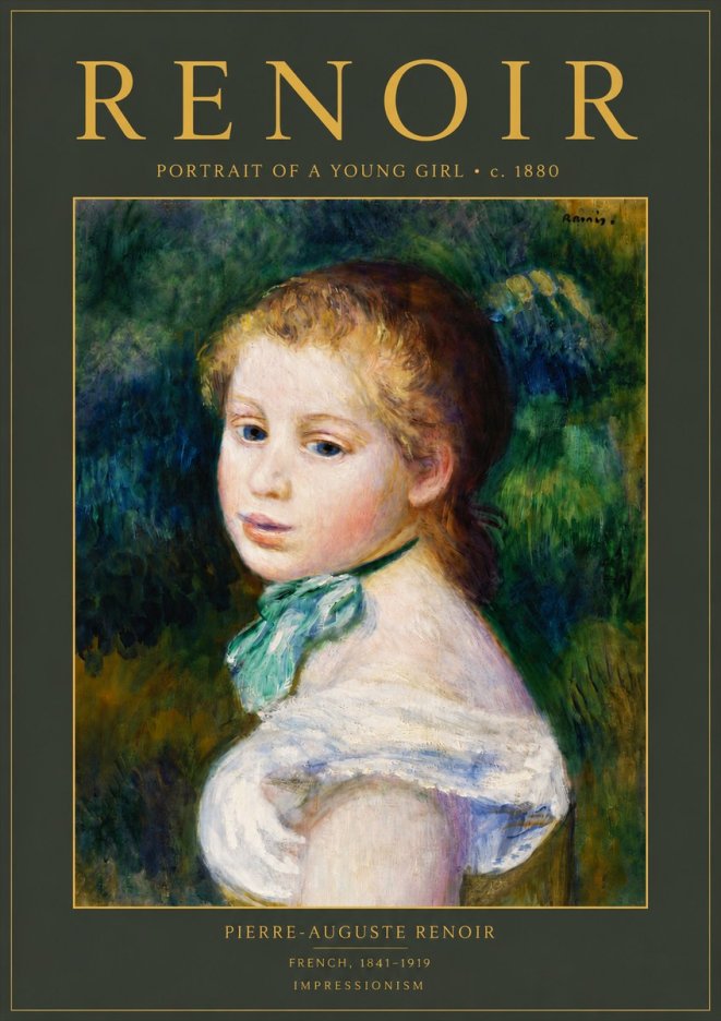 Renoir Young Girl with a Green Ribbon No5 - Affiche