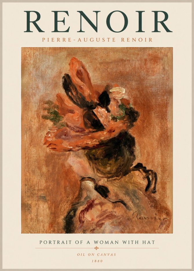 Renoir Portrait of a Woman with Hat No2 - Affiche