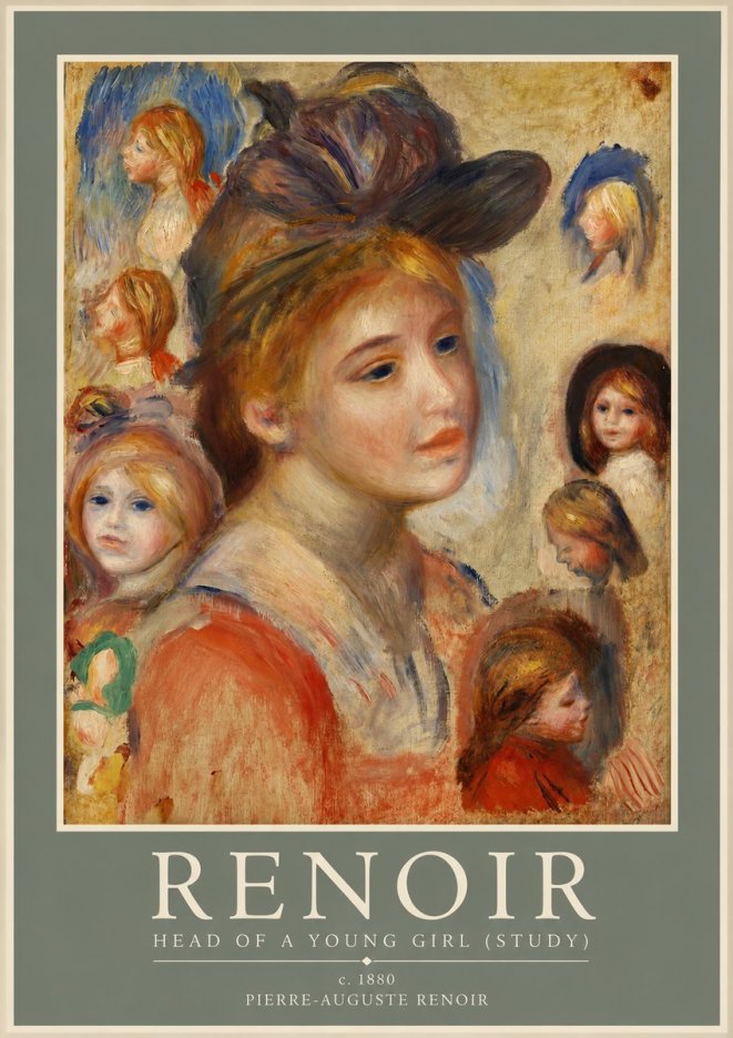 Renoir Head of a Young Girl (Study) No2 - Affiche