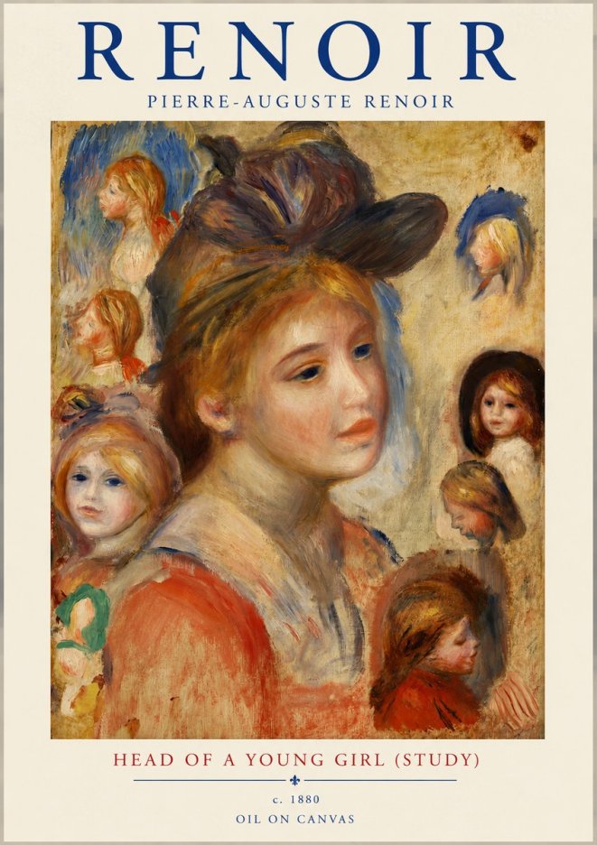 Renoir Head of a Young Girl (Study) No3 - Affiche