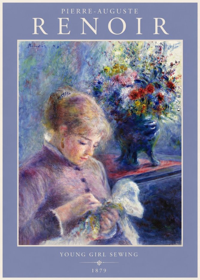 Renoir Young Girl Sewing No2 - Affiche