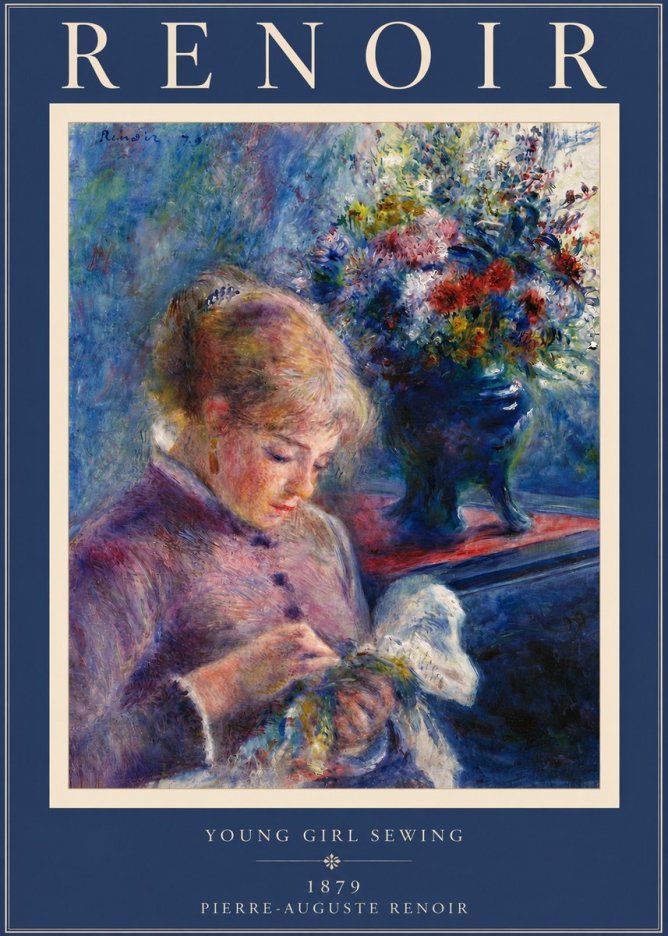 Renoir Young Girl Sewing No6 - Affiche