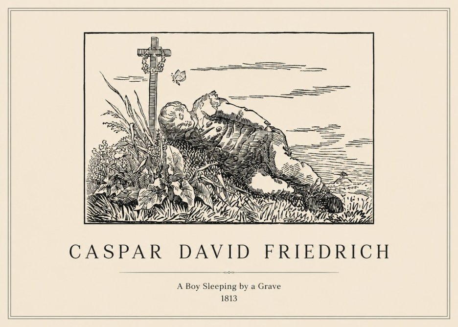 Caspar David Friedrich A Boy Sleeping by a Grave No1 - Affiche