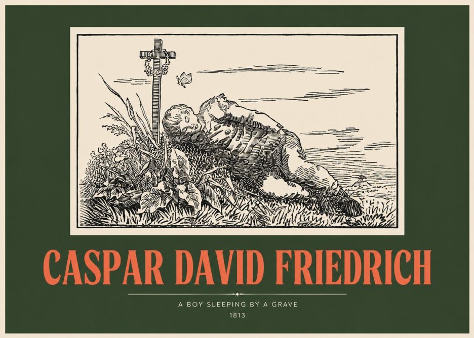 Caspar David Friedrich A Boy Sleeping by a Grave No2 - Affiche