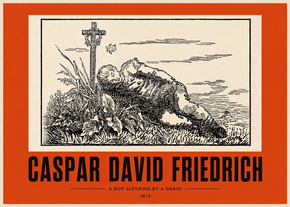 Caspar David Friedrich A Boy Sleeping by a Grave No3 - Affiche