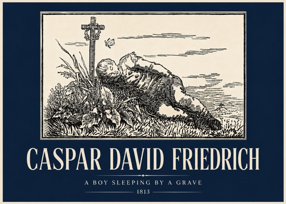 Caspar David Friedrich A Boy Sleeping by a Grave No4 - Affiche