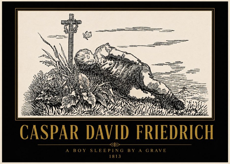 Caspar David Friedrich A Boy Sleeping by a Grave No5 - Affiche