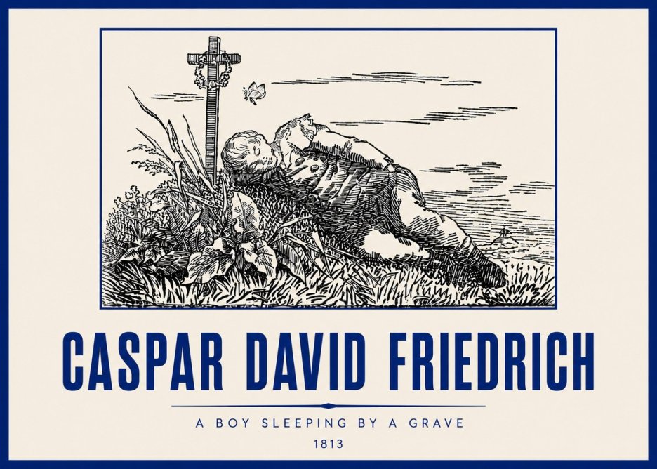 Caspar David Friedrich A Boy Sleeping by a Grave No6 - Affiche