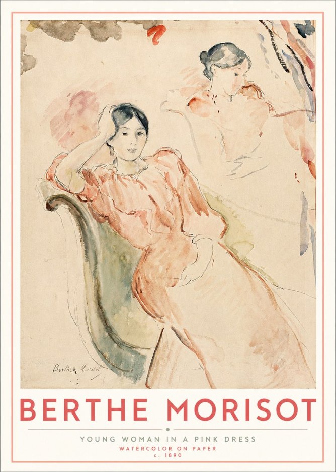 Berthe Morisot Young Woman in a Pink Dress II No3 - Affiche