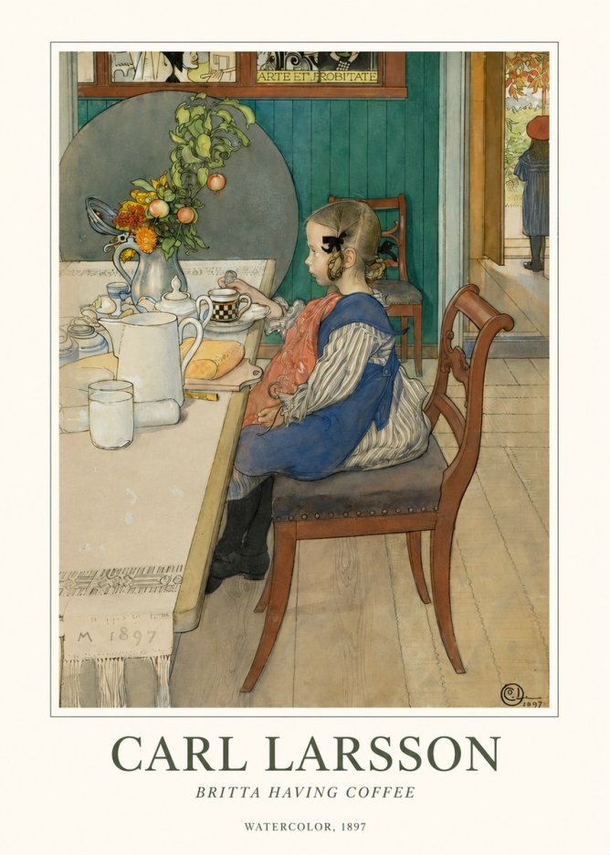 Carl Larsson Britta Having Coffee No1 - Affiche
